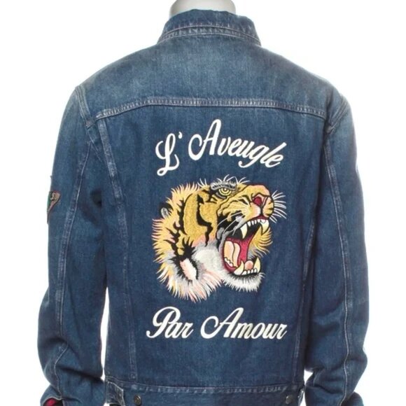 Gucci Other - Gucci Warm Tiger Embroidery "Blind for Love" Accent Trucker Jacket